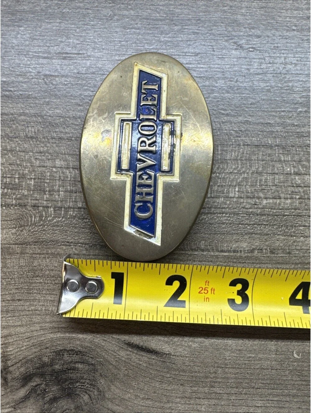 1979 Vintage Solid Brass Chevrolet Oval Belt Buckle BOWTIE CHEVY TRUCK CAR